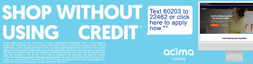 Banner for Acima Financing. Shop without using credit.