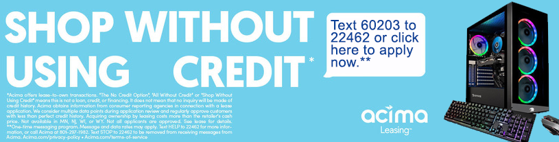 Banner for Acima Financing. Shop without using credit.